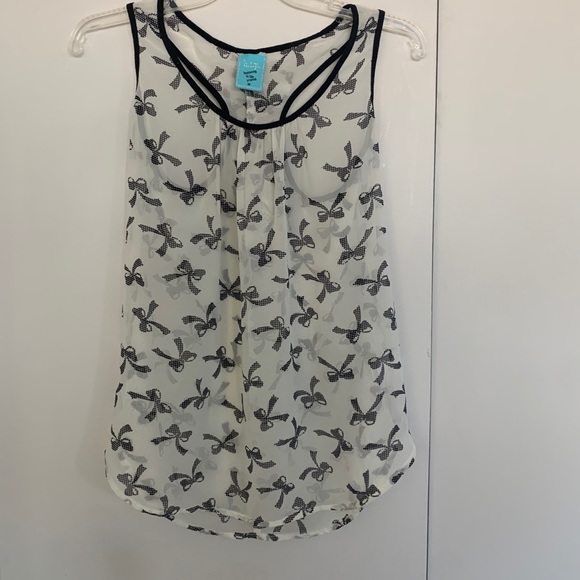 White Chiffon Racerback Polka Dot Bows Tank Top - Picture 3 of 9